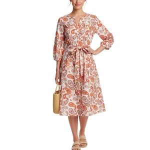 EUC CROFT & BARROW Paisley Print Midi Dress XL Puffy Sleeve Tie Waist Peasant